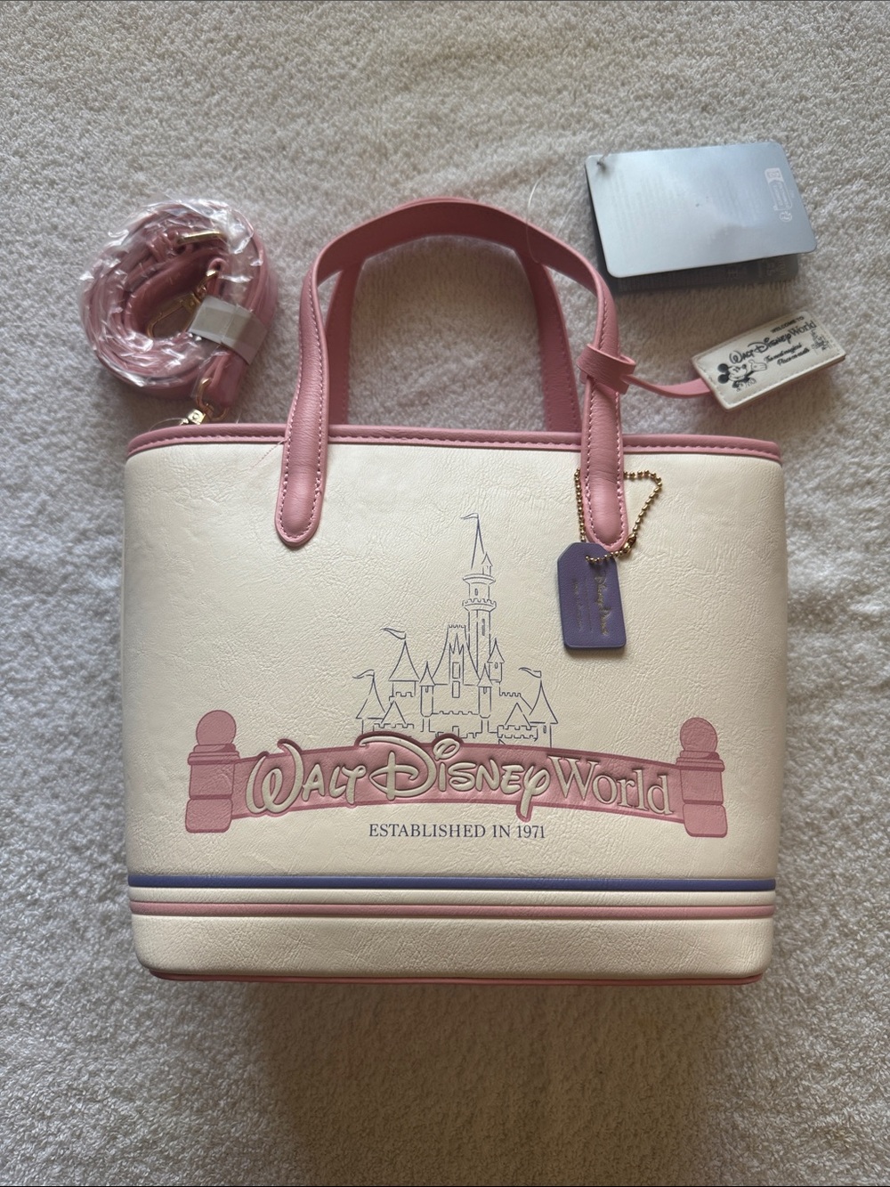 Her Universe x Disney Walt Disney World Marquee Cream Tote Pink Trim and Castle